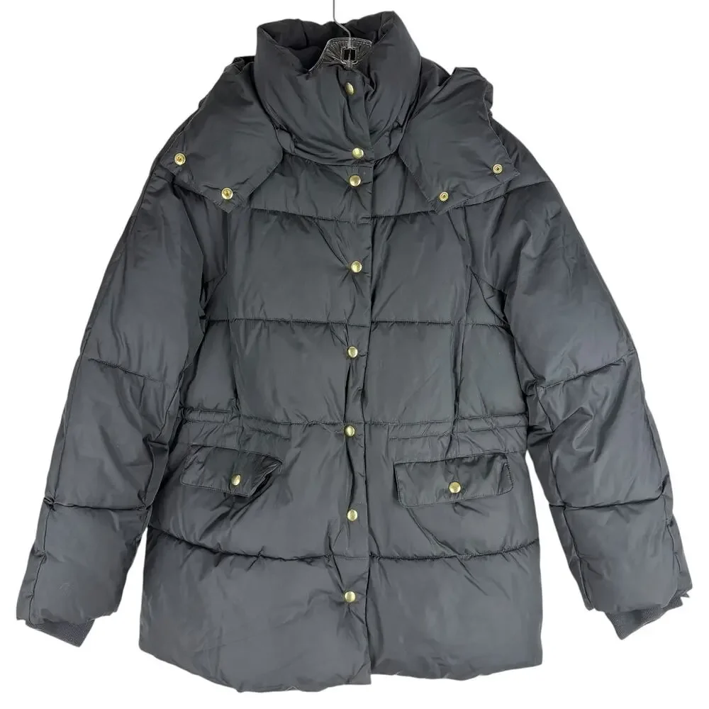 J. Crew New Chateau Puffer Coat Water Resistant Black Size M